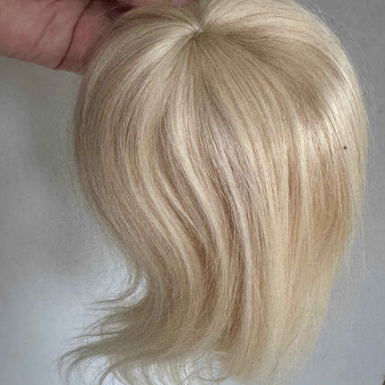 Tillstyle top hair piece 100%human hair light blonde #60clip in hair toppers for thinning crown/ widening part