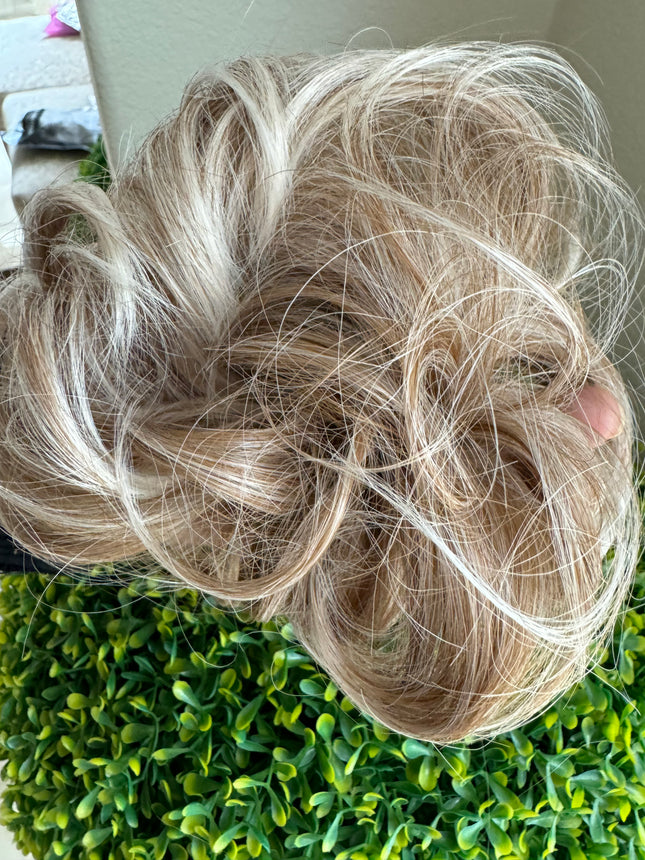 Tillstyle  white brown ash messy hair bun curly hair bun pieces creamy ends