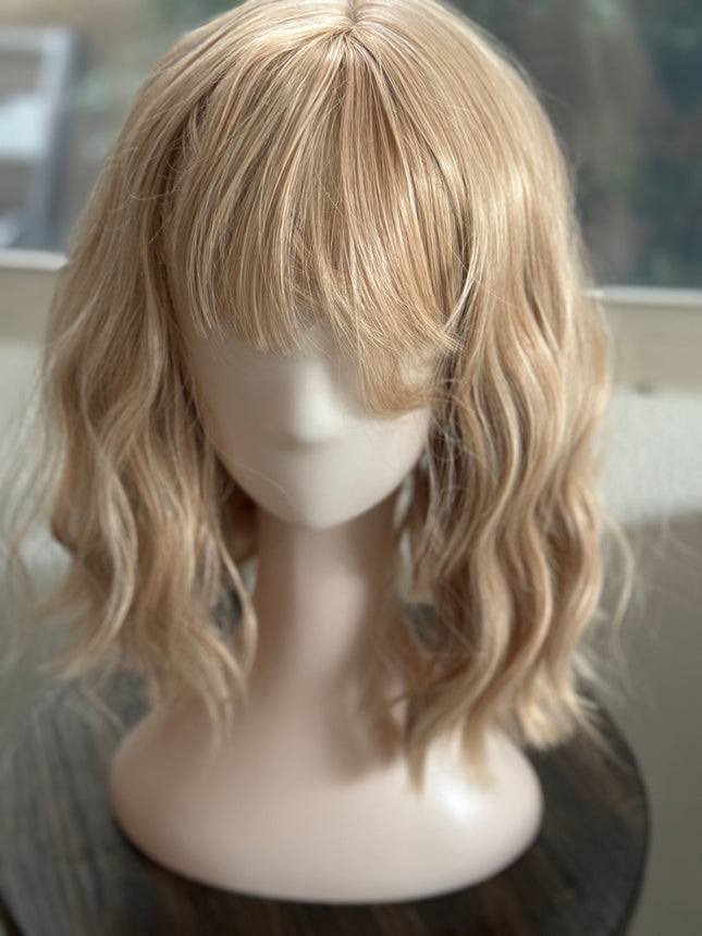 Tillstyle blonde wig loose body wave air bangs shoulder length wig for women