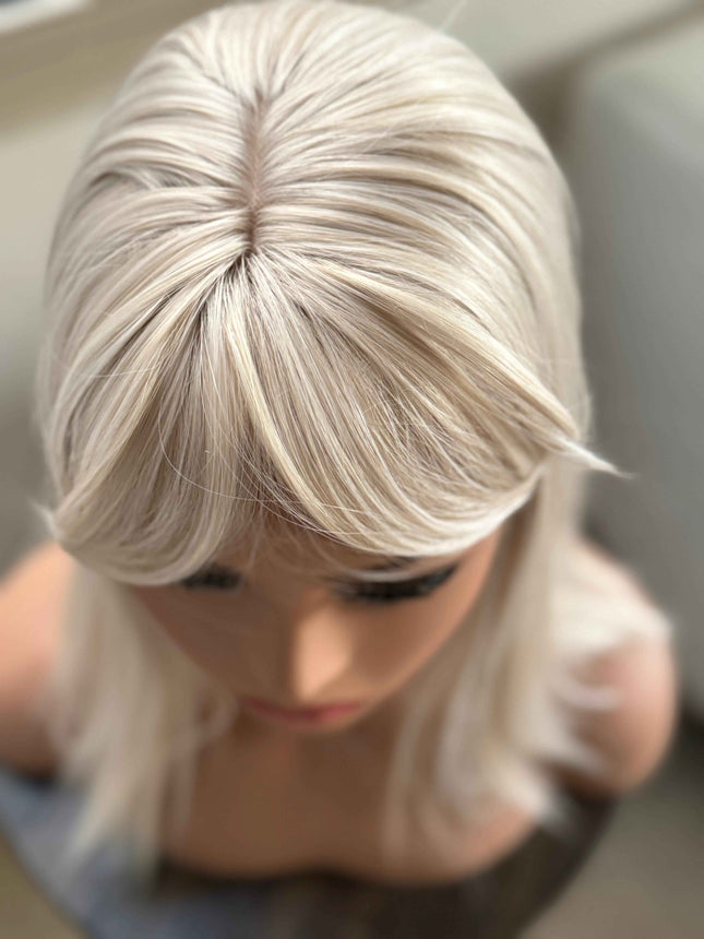 Tillstyle White hair topper with bangs/creamy white