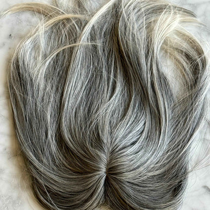 Till style  grey hair toppers for women  Salt and Pepper pale white with yellowish white ends