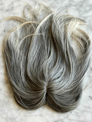 Till style  grey hair toppers for women  Salt and Pepper pale white with yellowish white ends