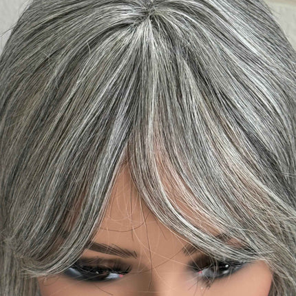 Tillstyle white silver grey Human Hair Toppers with bangs