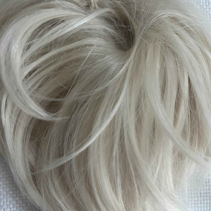 Tillstyle elastic hair bun scrunchie straight hair with bangs bleach blonde