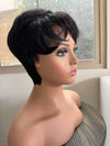 Black Short layered pixie wigs for women human hair wigs with bangs glueless