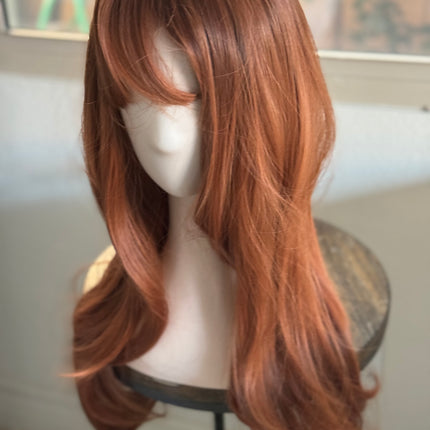 Tillstyle long auburn wig with bangs straight wig  with bangs for women 26 inch middle part