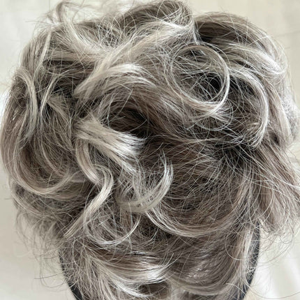 Tillstyle grey silver blonde claw clip in messy bun hair piece curly hair
With creamy ends