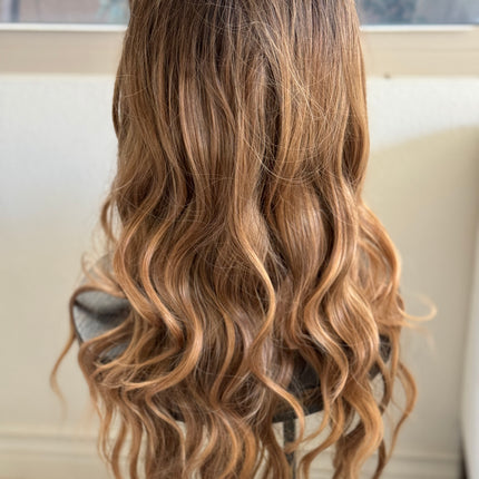 Tillstyle long ombre caramel wavy for women 26 inch middle part curly wavy wig