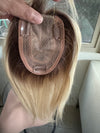 Till style remy human Hair Toppers with bangs blonde ash brown roots