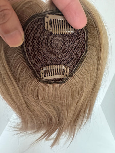 Tillstyle top hair piece 100%human hair honey blonde ash blonde clip in hair toppers for thinning crown/ widening part