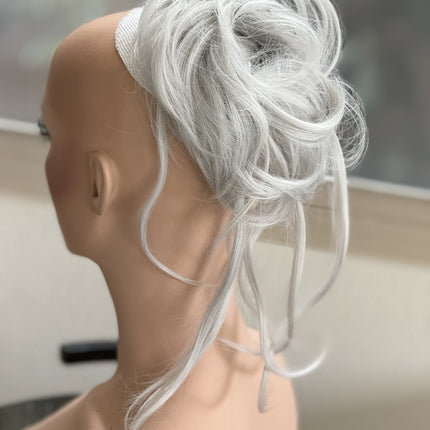 Tillstyle  white silver grey large messy hair bun with bangs