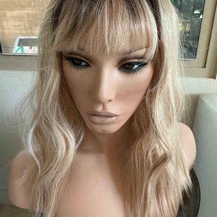 Tillstyle mixed blonde water wave wig blonde with highlights wig with bangs layered synthetic wig