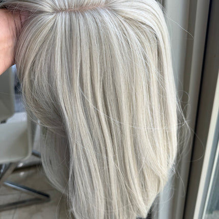 Till style white silver grey hair toppers for women  with butterfly bangs