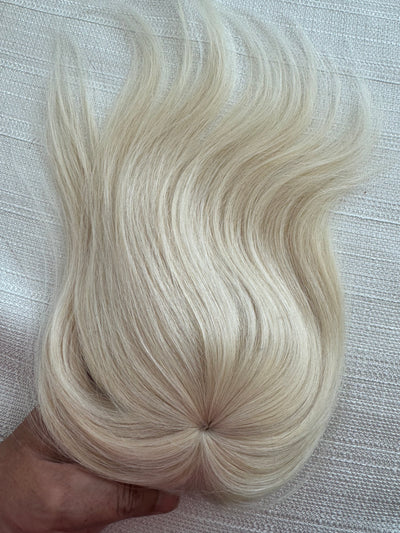 Tillstyle top hair piece 100%human hair bleach blonde  clip in hair toppers for thinning crown/ widening part