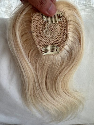 Tillstyle top hair piece 100%human hair bleach blonde  clip in hair toppers for thinning crown/ widening part