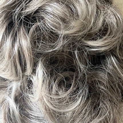 Tillstyle grey silver blonde claw clip in messy bun hair piece curly hair
With creamy ends