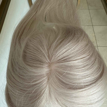 Tillstyle white blonde grey virgin human hair topper mono base