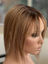 Till style remy human Hair Toppers with bangs brown with dark roots