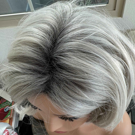 Tillstyle white silver grey short layered wig