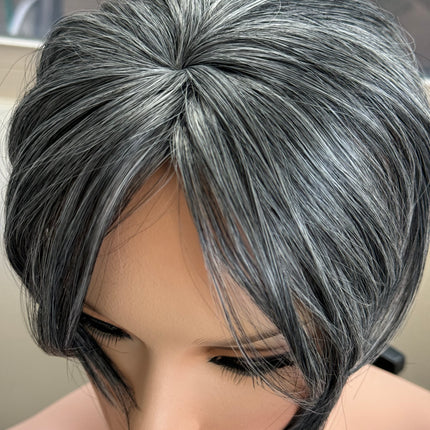 Tillstyle top hair piece   grey mixed white salt and pepper clip in hair toppers for thinning crown