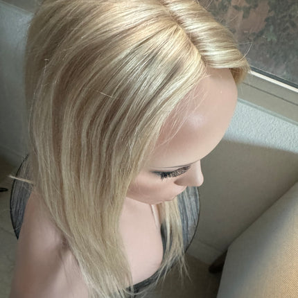 Human hair topper with mono base bleach Blonde ash highlighted