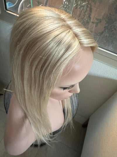 Human hair topper with mono base bleach Blonde ash highlighted