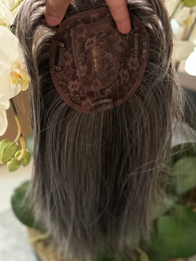 Tillstyle Grey hair topper with bangs/brown grey