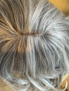 Tillstyle light grey silver wig with curtain bangs for women layered grey wig with pale white ends