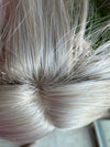 Tillstyle synthetic hair top piece  with bangs white blonde pale white clip in hair piece for thinning crown