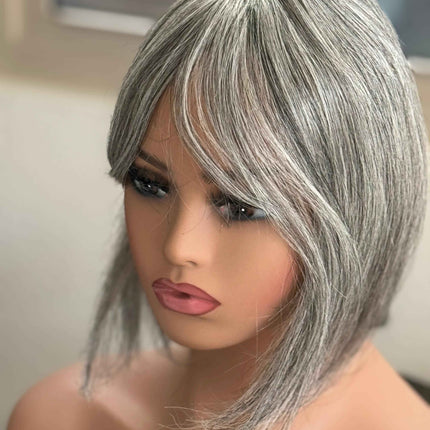 Tillstyle white silver grey Human Hair Toppers with bangs