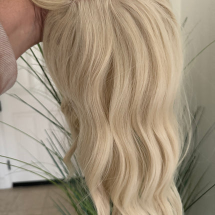 Till style light blonde hair toppers for women  with butterfly bangs loose body wave