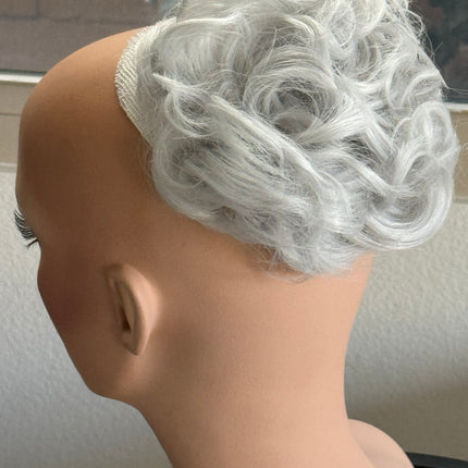 Tillstyle  white silver grey messy hair bun curly hair bun pieces