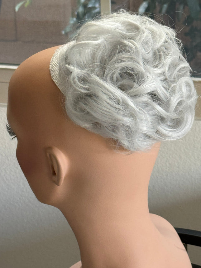 Tillstyle  white silver grey messy hair bun curly hair bun pieces