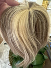 Tillstyle top hair piece 100%human hair ash brown/ bleach blonde highlights clip in hair topper
