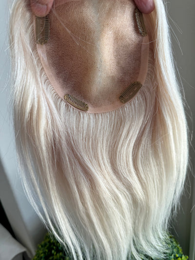TillStyle human Hair Topper Light Blonde bleach clip in hair piece for women