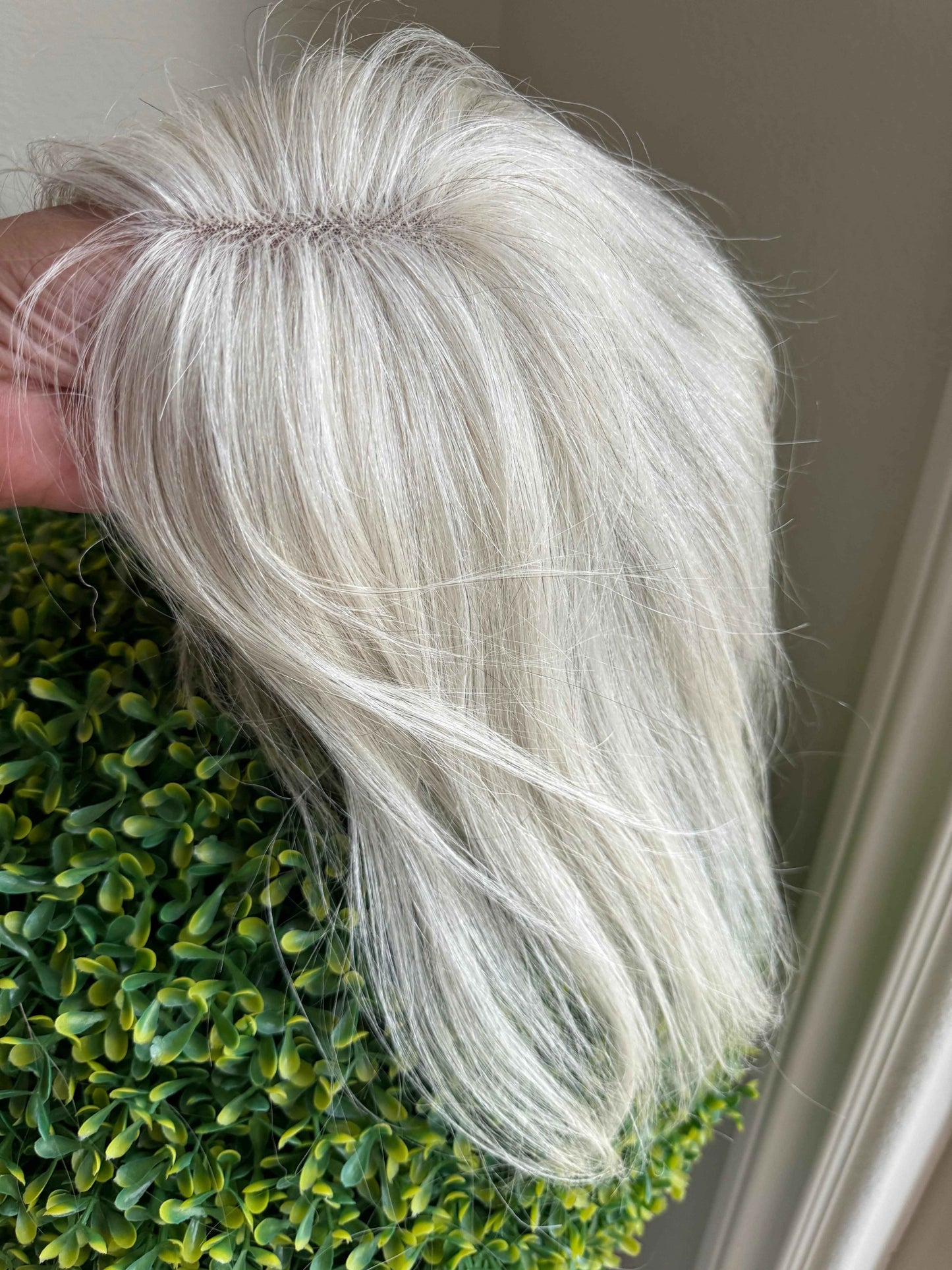 Tillstyle white human hair topper/real part/breathable base/no bangs