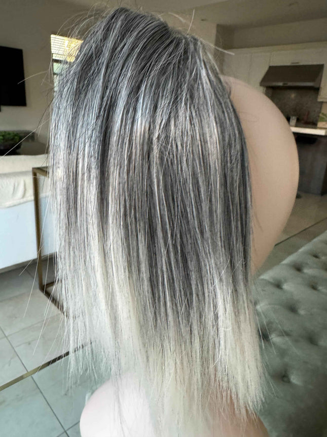 Tillstyle light silver grey salt and pepper clip in ponytail straight