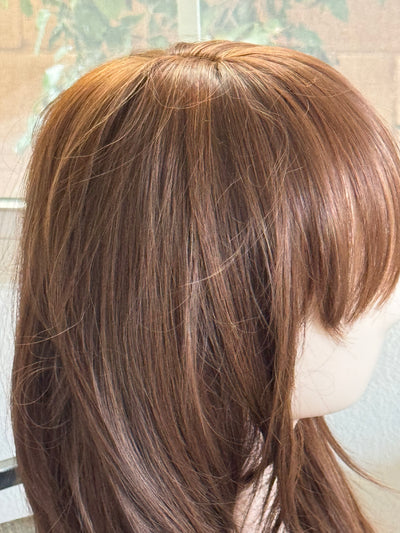 Tillstyle long  brown wig with bangs caramel highlights