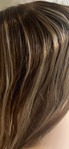 Tillstyle remy hair topper for women mono base  dark brown dull blonde highlights