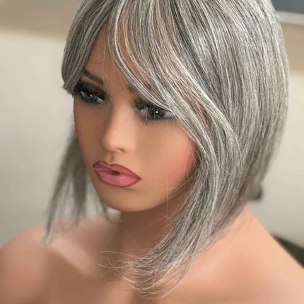 Tillstyle white silver grey Human Hair Toppers with bangs