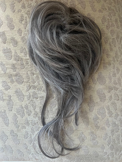 Tillstyle elastic bun hair piece straight hair bun pieces bun scrunchie with long bangs grey mixed with white