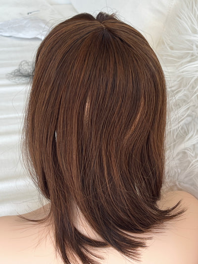 Synthetic hair toppers for women with bangs dark brown with orange highlights