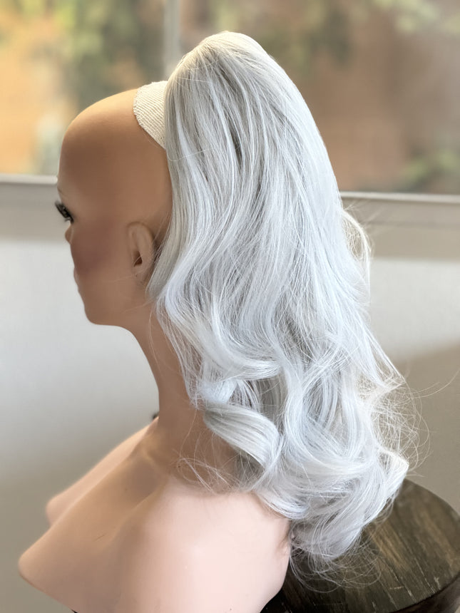 Tillstyle  white silver grey loose body wave clip in ponytail