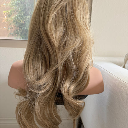 Tillstyle long wavy tied in half wig ash blonde with platinum blonde water wave breathable base