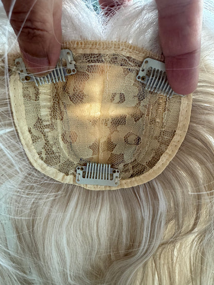 Till style white hair topper brown highlighted butterfly bangs