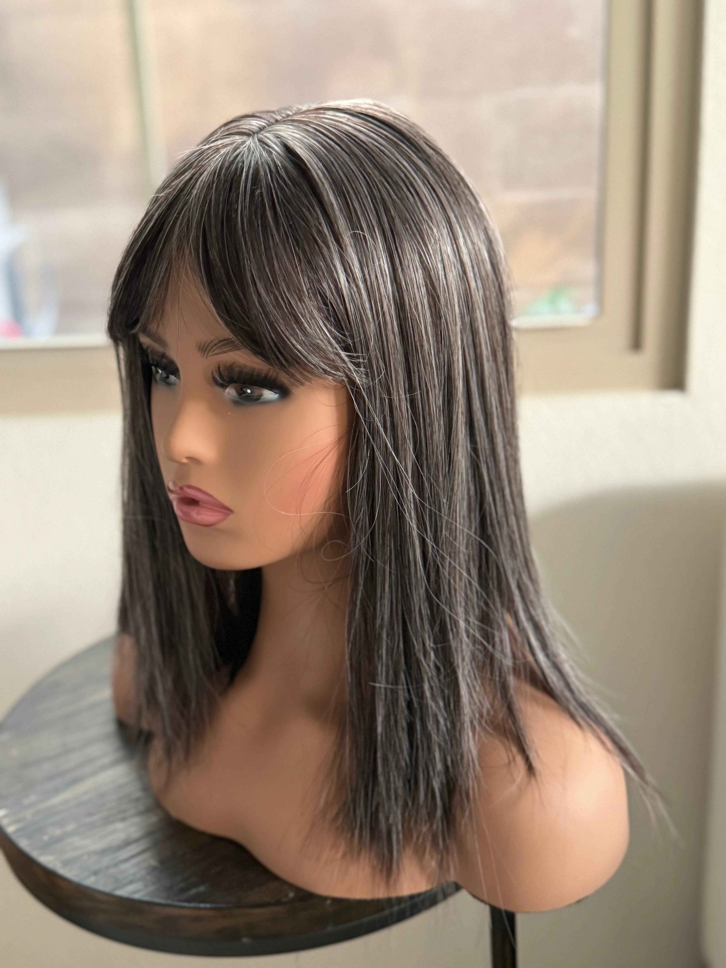 Tillstyle Grey hair topper with bangs/ salt and pepper