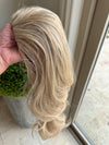 Tillstyle long wavy tied in half wig ash blonde with ombre blonde highlights water wave breathable base