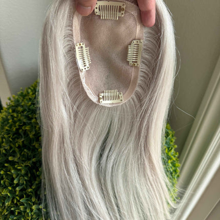 Tillstyle white blonde grey virgin human hair topper mono base