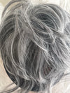 Tillstyle hairbun scrunchie with straight hair bangs hair piece grey with mixed white hair