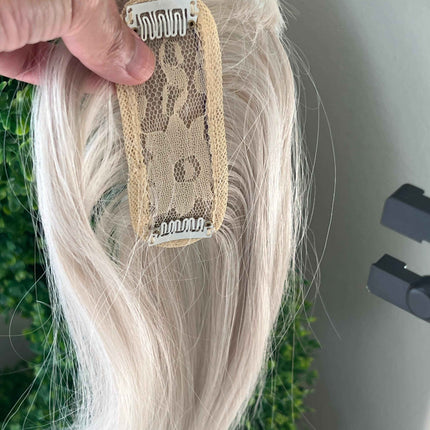 Tillstyle synthetic hair top piece  with bangs white blonde pale white clip in hair piece for thinning crown